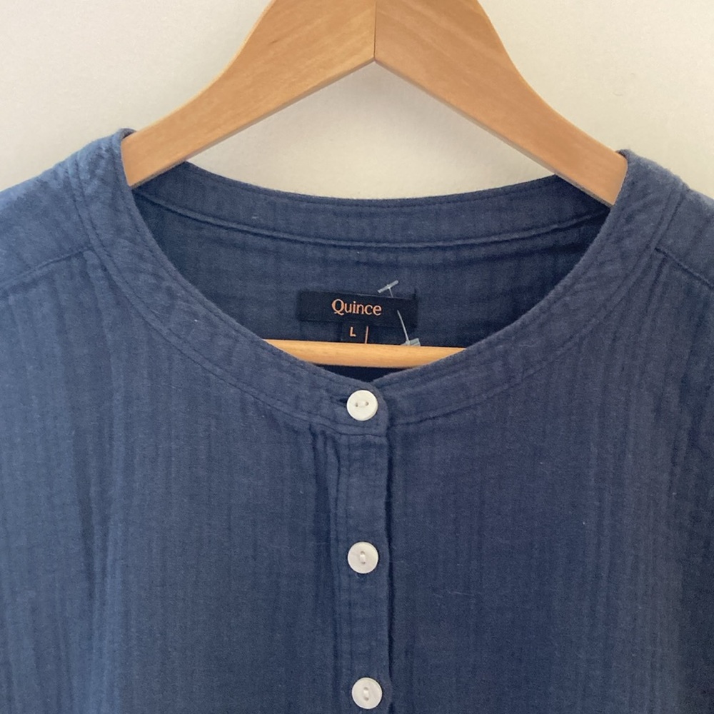 Quince Organic Cotton Gauze Roll Sleeve Shirt Blue - Large - Picture 2 of 8